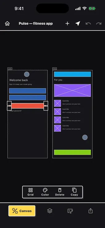 Roughflow canvas: placing and tagging primitives on a phone frame