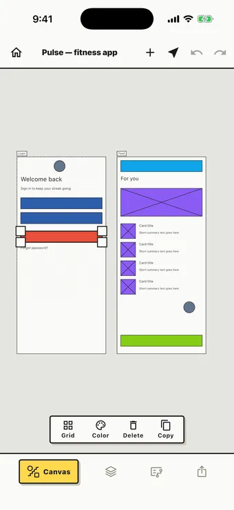 Roughflow canvas: placing and tagging primitives on a phone frame